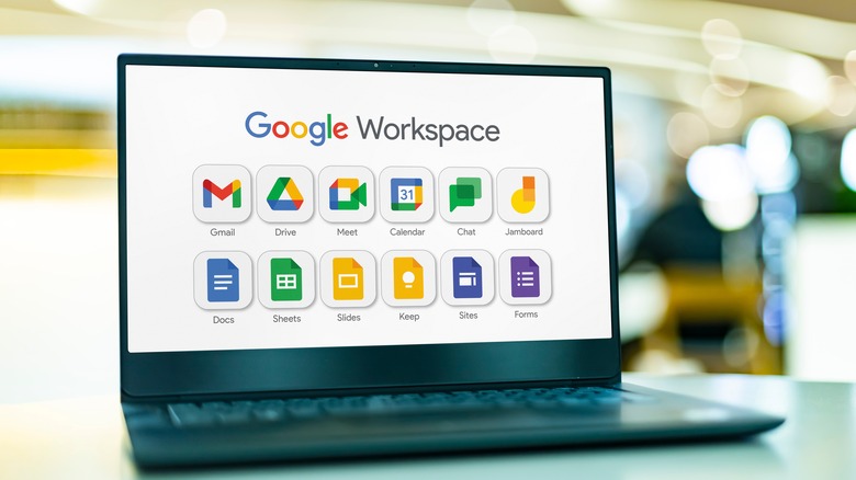 Laptop computer displaying Google Workspace apps