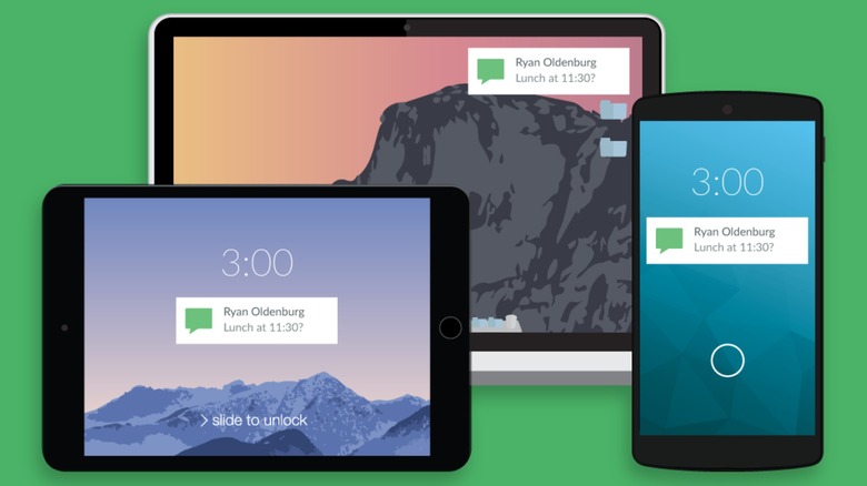 Screenshot of Pushbullet Pro app website showing app on 3 devices