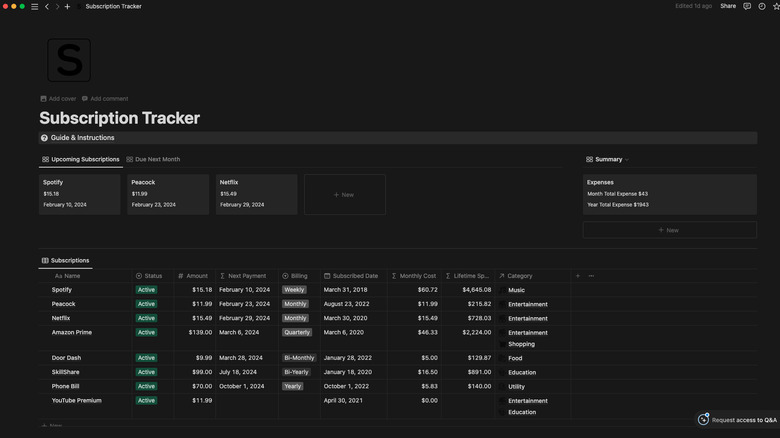 The Subscription Tracker template