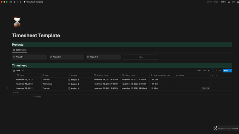 The Timesheet template