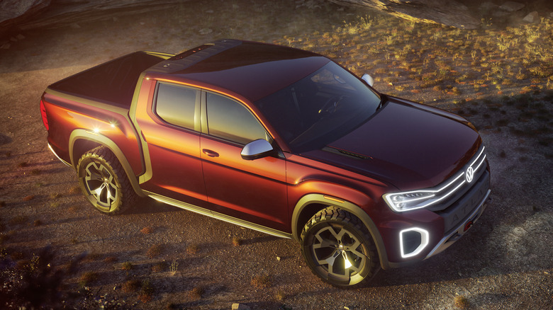 Red Volkswagen Atlas Tanoak concept parked on dirt