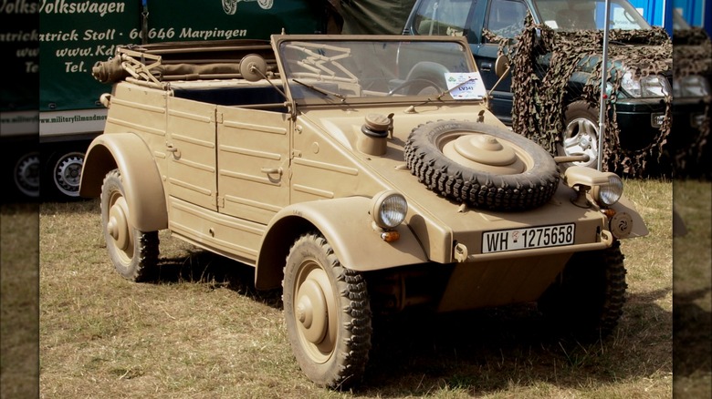 Light brown Volkswagen Kübelwagen parked on grass