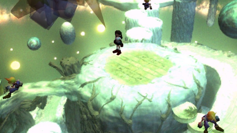 A battle taking place in Final Fantasy VII
