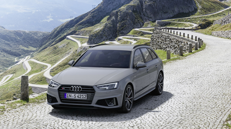 Grey 2024 Audi S4 Avant parked on a twisty road