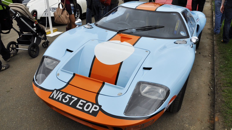 A Ford GT 40 on display on a city street