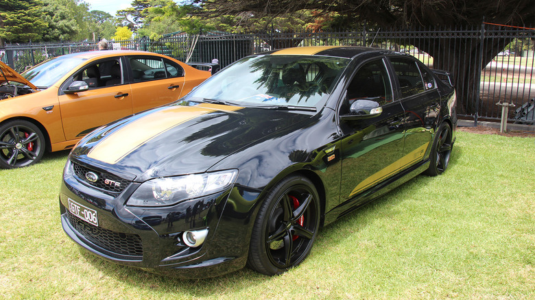 A black 2014 Ford FPV parked in some grass