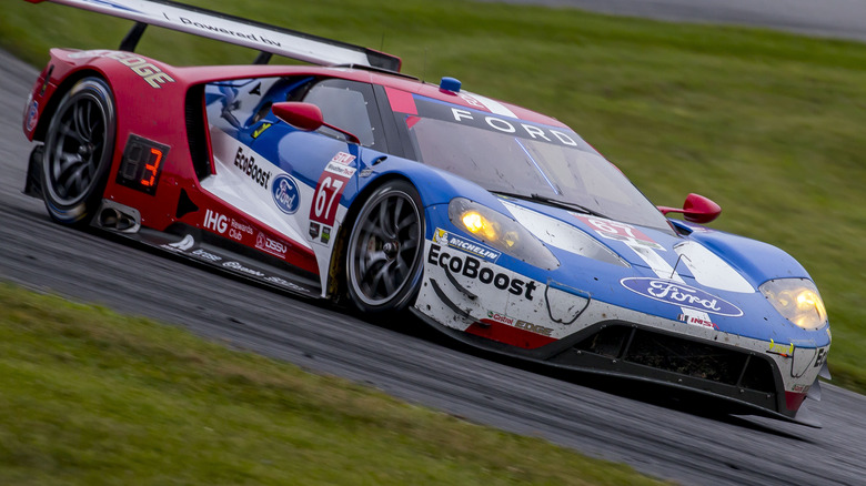 A Ford GT racing on a race track