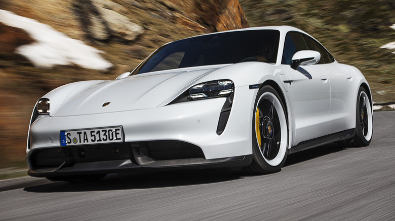 Porsche Taycan Turbo S on mountain road