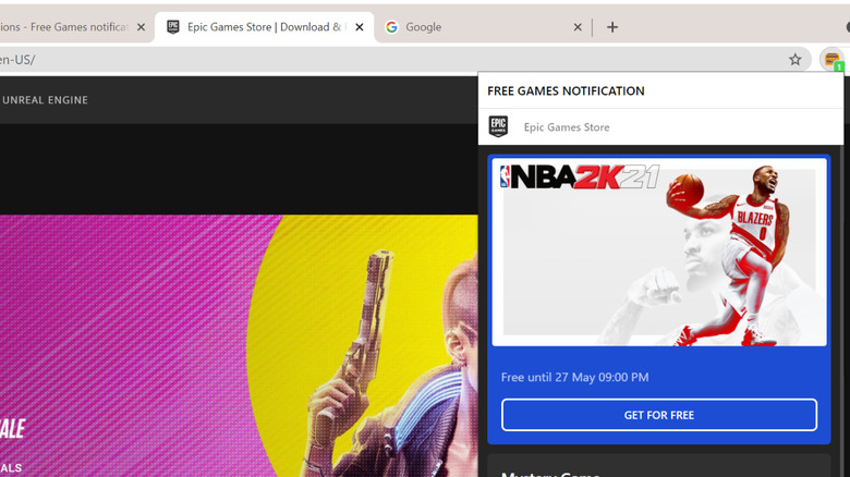 Free Games notification in Chrome