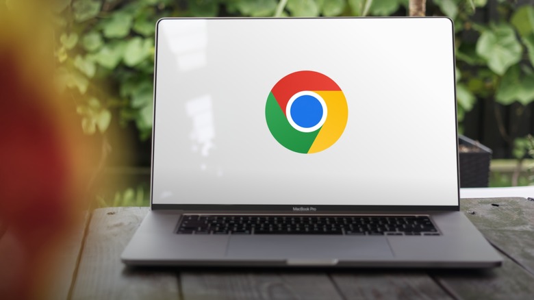 The Google Chrome logo on laptop screen