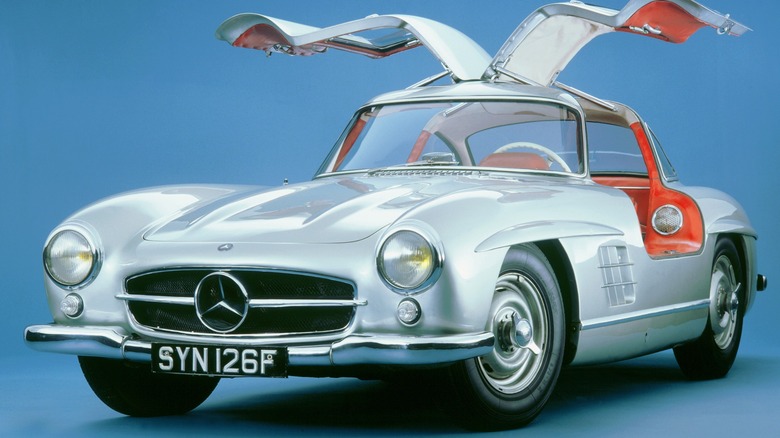 silver 1957 Mercedes 300SL Gullwing