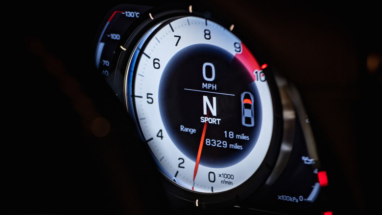 Lexus LFA tachometer in Sport mode with the engine at idle