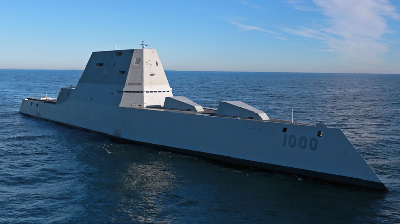 Zumwalt destroyer at sea