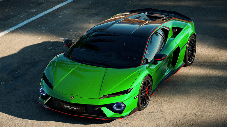 Green Lamborghini Temerario parked on a road