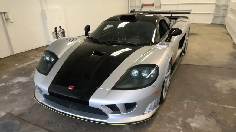 Silver Saleen S7 LM parked in garage