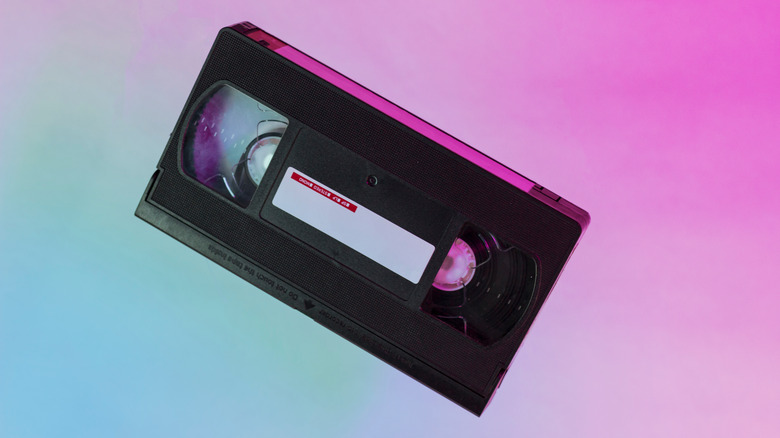 VHS tape on multicolored background