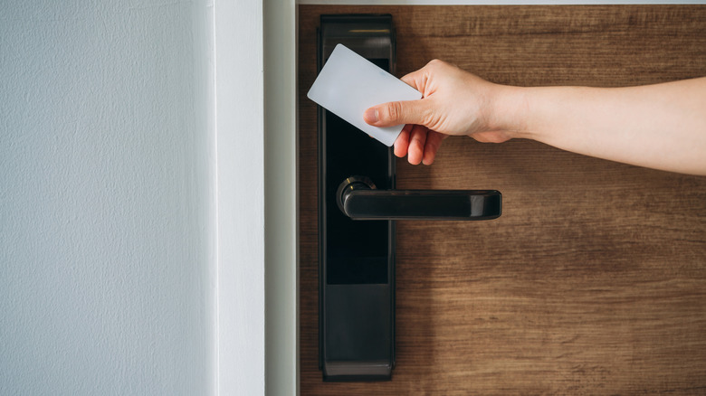 A smart lock being opened with an RFID card