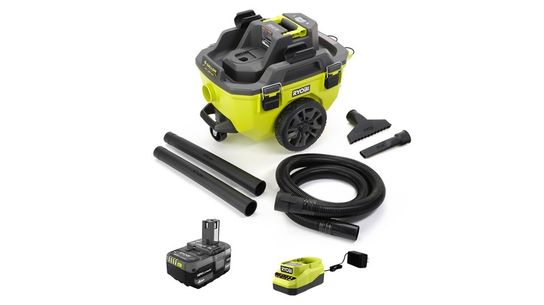 Ryobi shop vac on wheels with multiple attachments and accessories