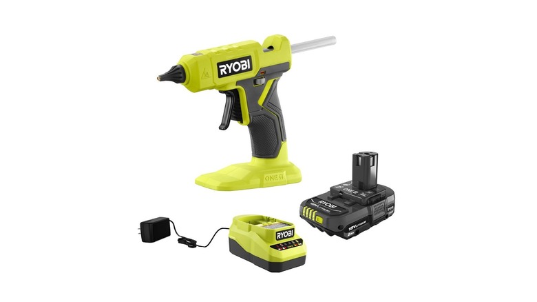 Green and black glue gun product photo