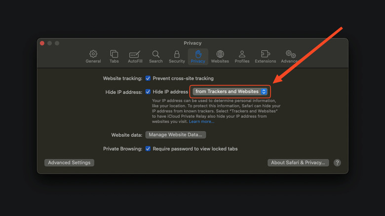 Private relay settings in Safari