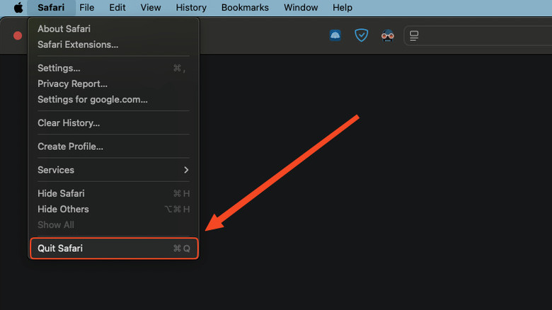 Quitting Safari from menu bar