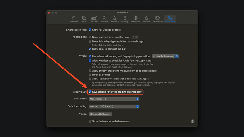 Offline articles in Safari settings