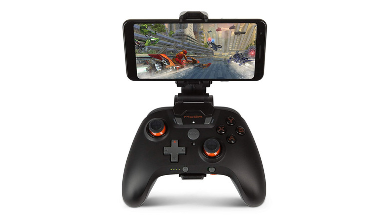 A PowerA MOGA controller holding a smartphone