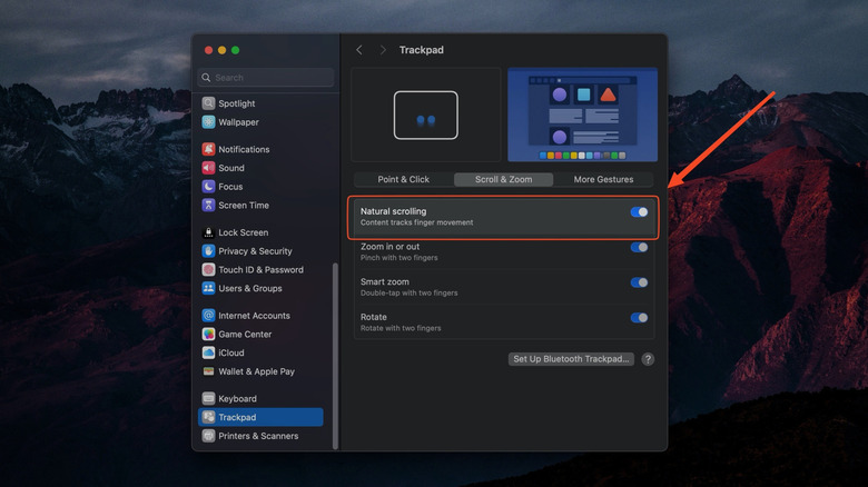 Trackpad settings on mac