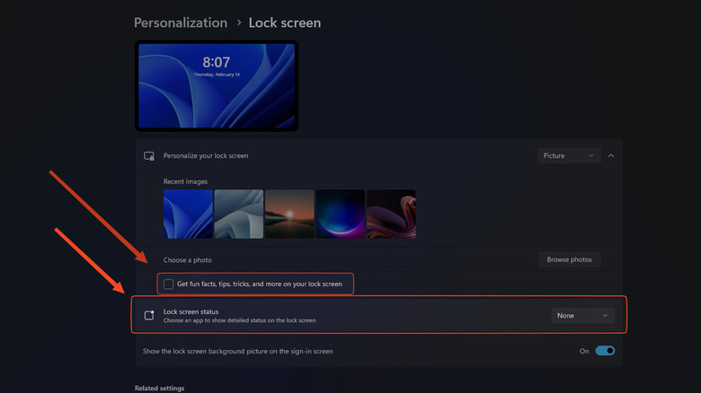 Lock screen settings Windows 11