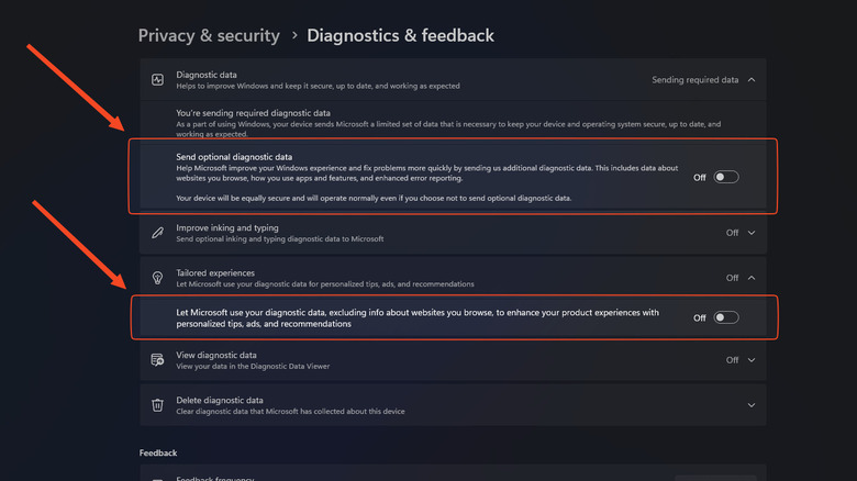 Diagnostics settings Windows 11