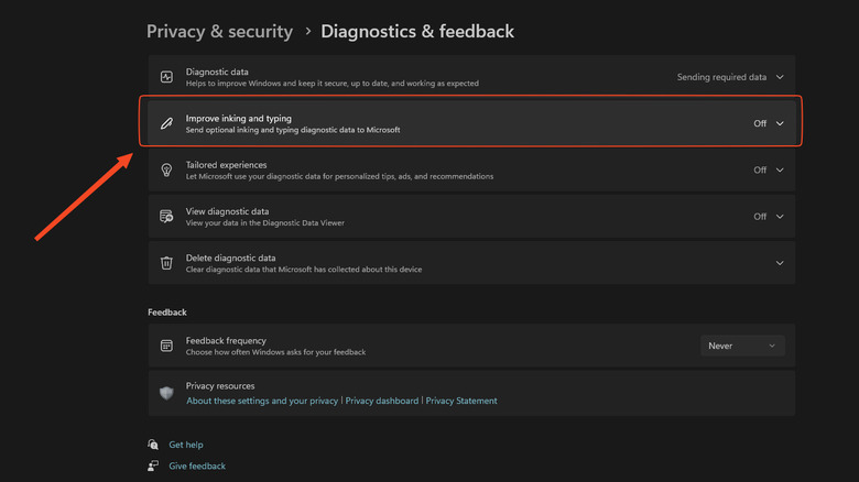 Inking typing settings Windows 11