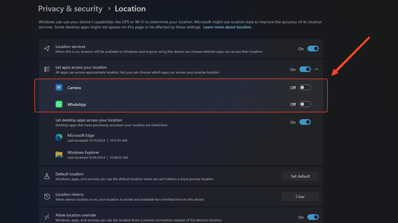 Windows 11 location settings