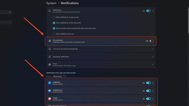 Notification settings Windows 11