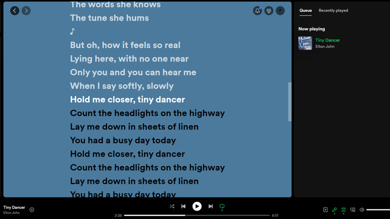 Spotify lyrics option screen 