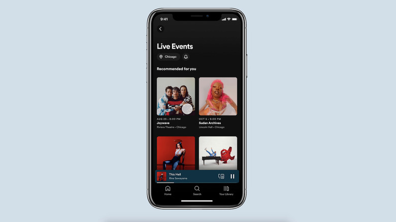 Spotify Live Events page on smartphone screen