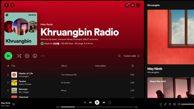 Spotify artist radio screen