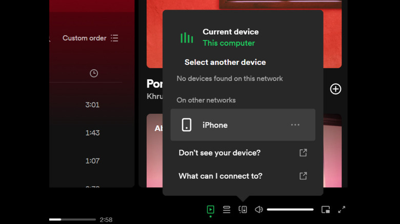 Spotify connect to device menu