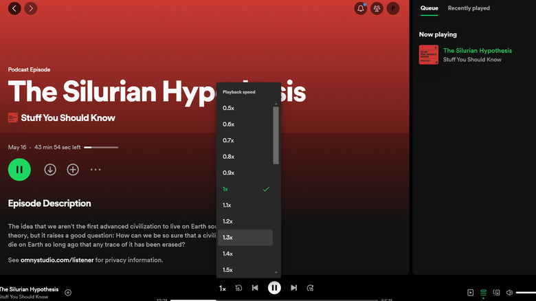 Spotify playback speed menu