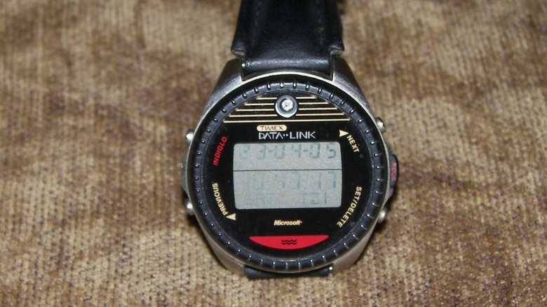 Timex Datalink 150 watch on brown fabric