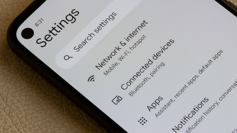 settings on android