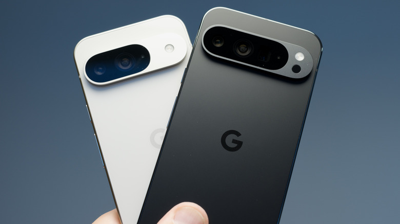 Google pixel phones in hand