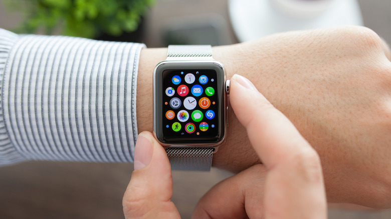 Apple Watch on wrist homescreen