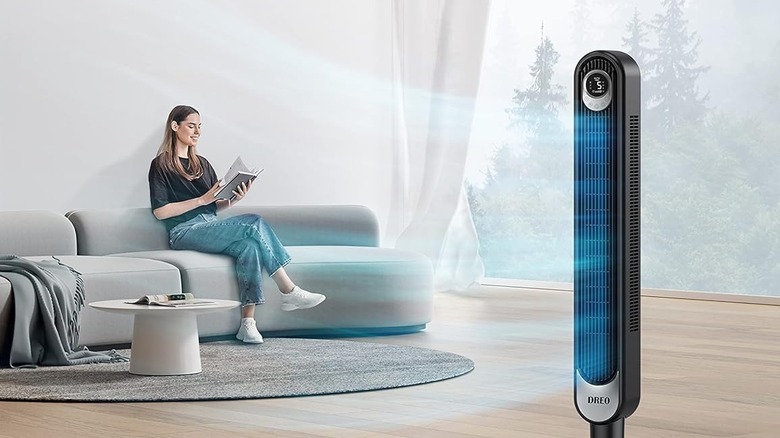 Dreo Smart Tower Fan in living room