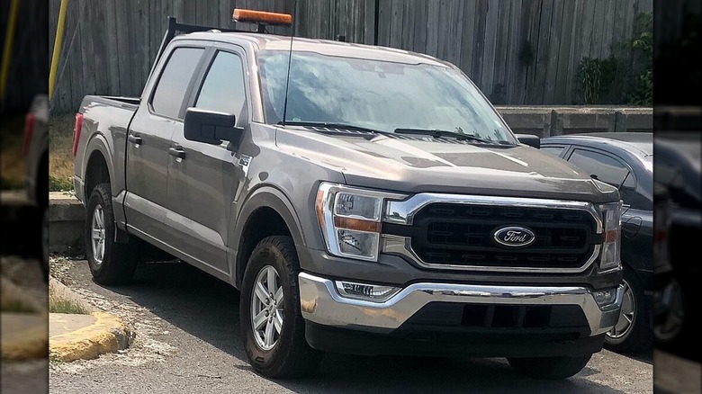 A light-colored 2021 Ford F-150