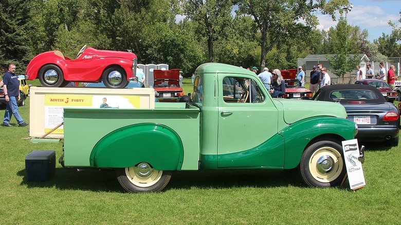 Green on green Austin A40 pickup at car show