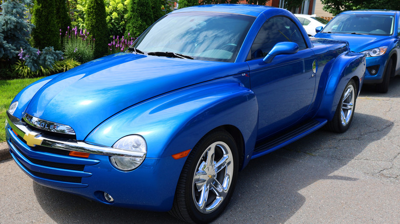 Blue Chevrolet SSR parked on a street