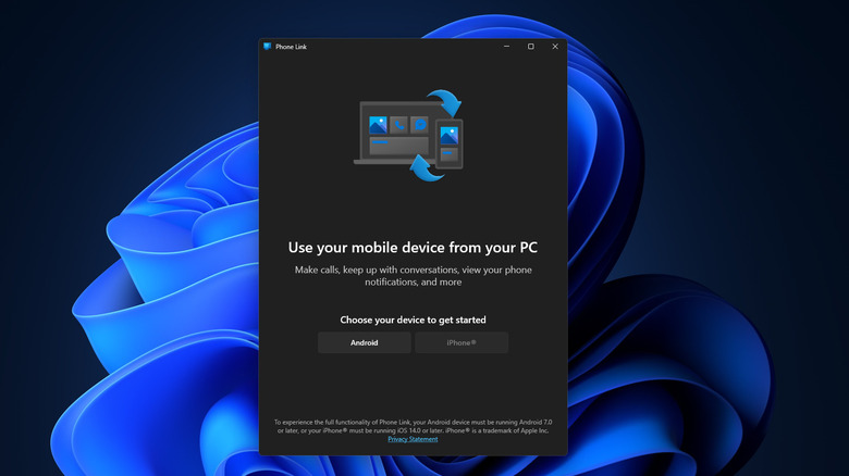 Phone link app on Windows 11