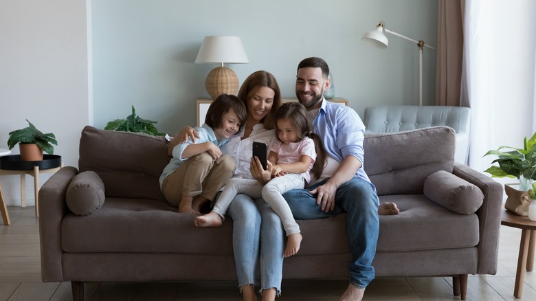 family watching phone video together