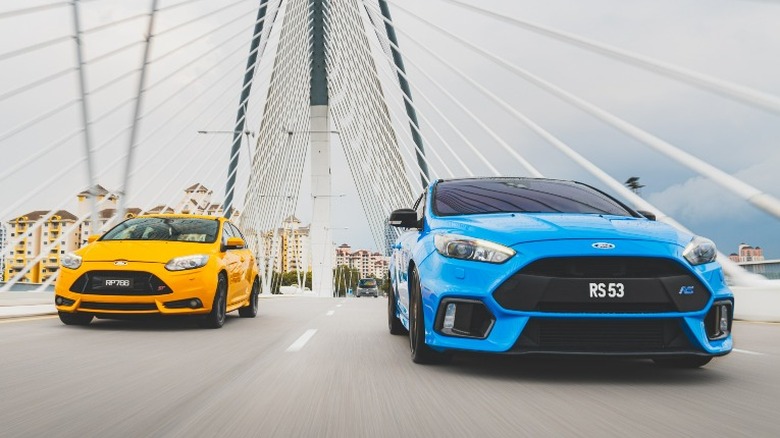 Blue and yellow Ford Fiesta ST