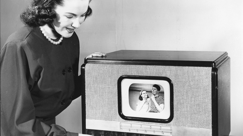 woman and TV set in 1949